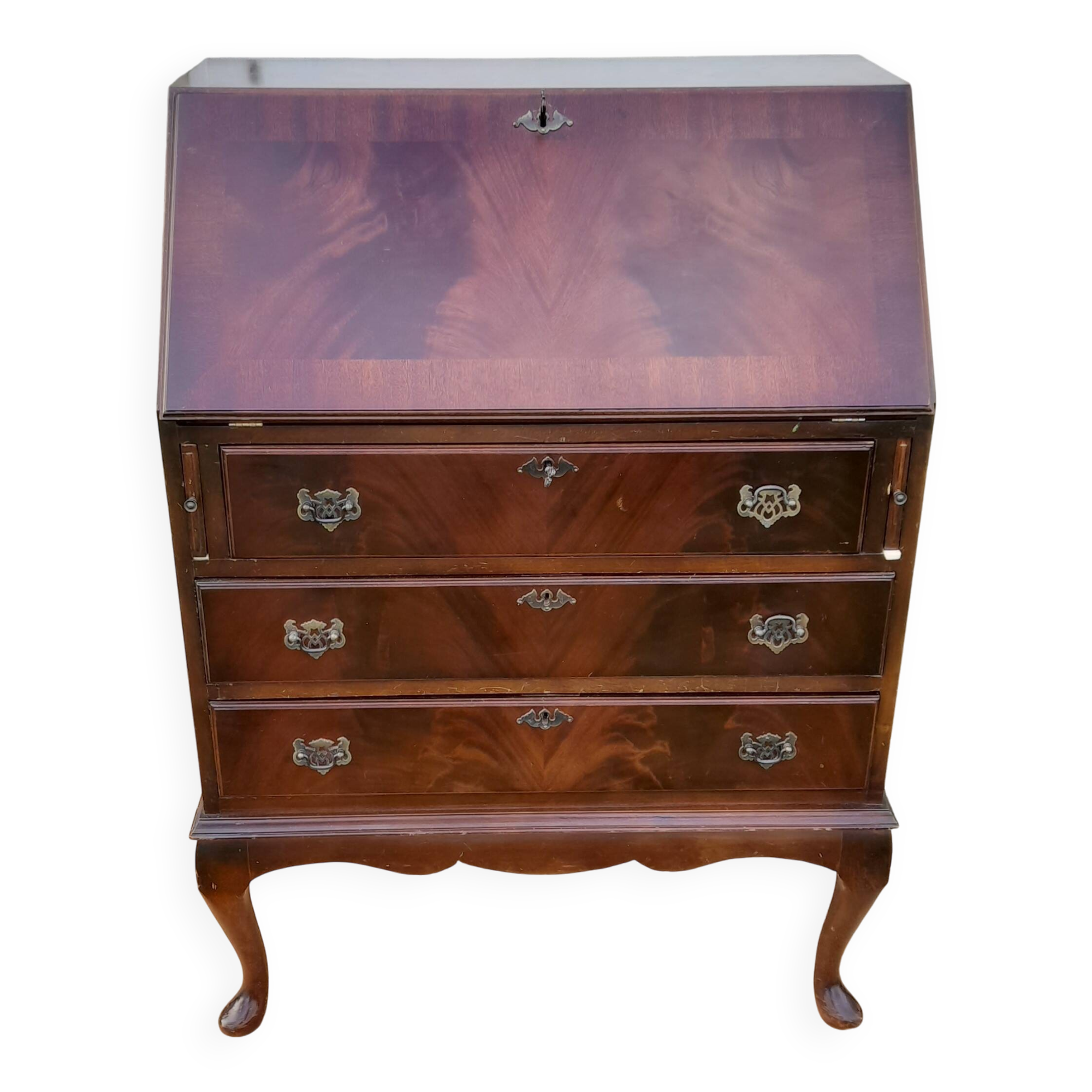 Mahogany-stained beech writing desk with keys H 106 cm