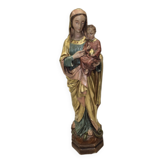 Ancienne vierge à l'enfant en plâtre 43cms de H