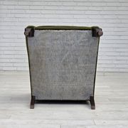 1950s, Danish armchair, green furniture velour, ash wood legs.