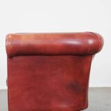 Cowhide Leather English Chesterfield Club Chair in a Light Red Tone