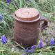 Old condiment pot in glazed pyrity sandstone, with cork lid, mid century