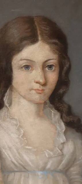 Old pastel portrait on canvas of a young noble, signed and dated 1899 on the back, gilt frame.