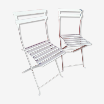 Chaises de jardin pliantes anciennes en metal et bois - Lot de 2