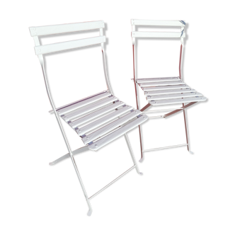 Antique folding garden chairs in metal and wood - Lot of 2
