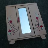 Doll cabinet and armchair, children's toy, 1930s, stencil rabbit pattern