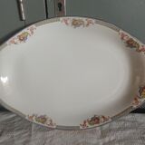 Serving dish in limoges porcelain flower baskets, fruits - early 20th