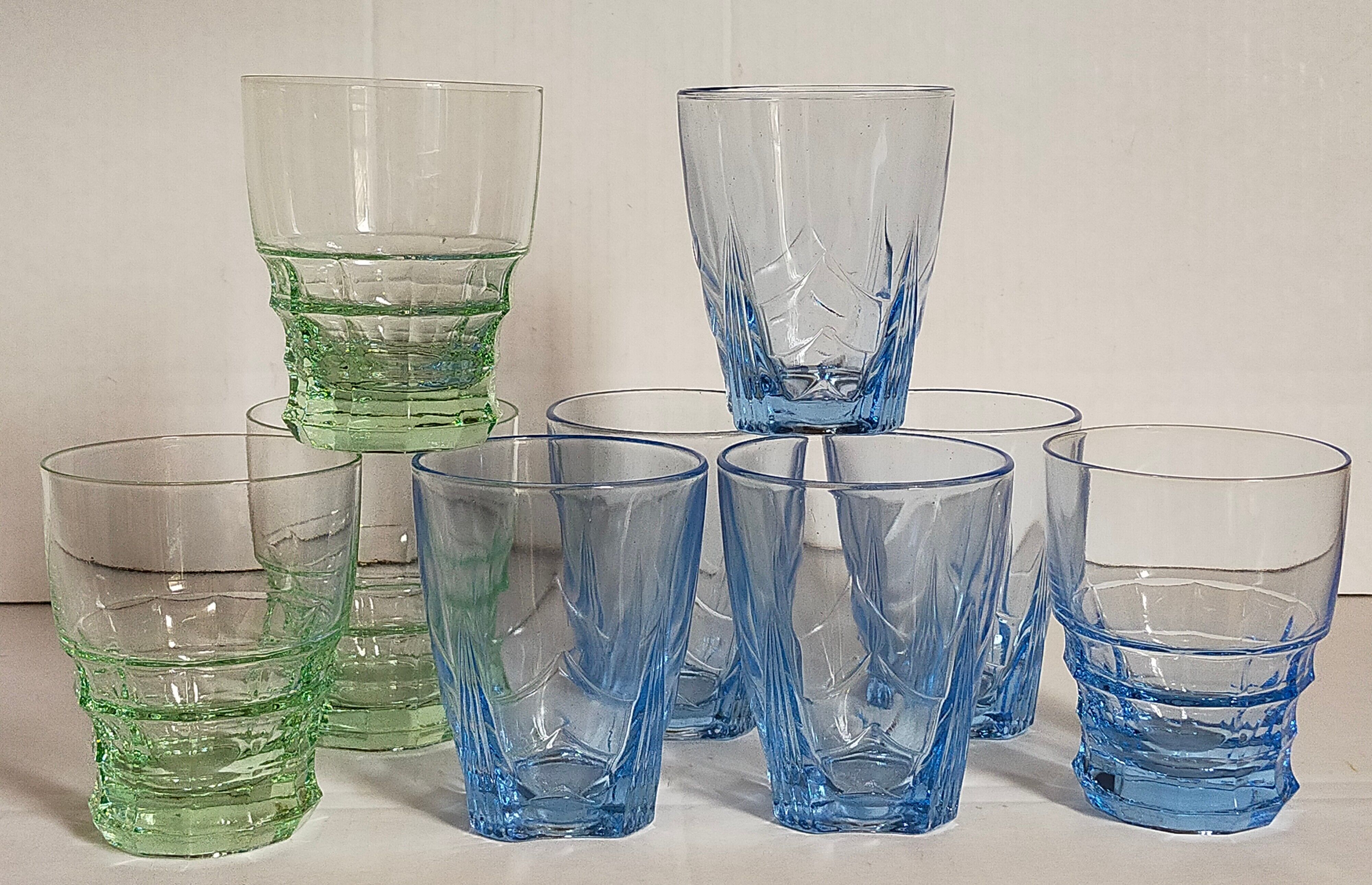 Nine colored art-deco glasses 40s