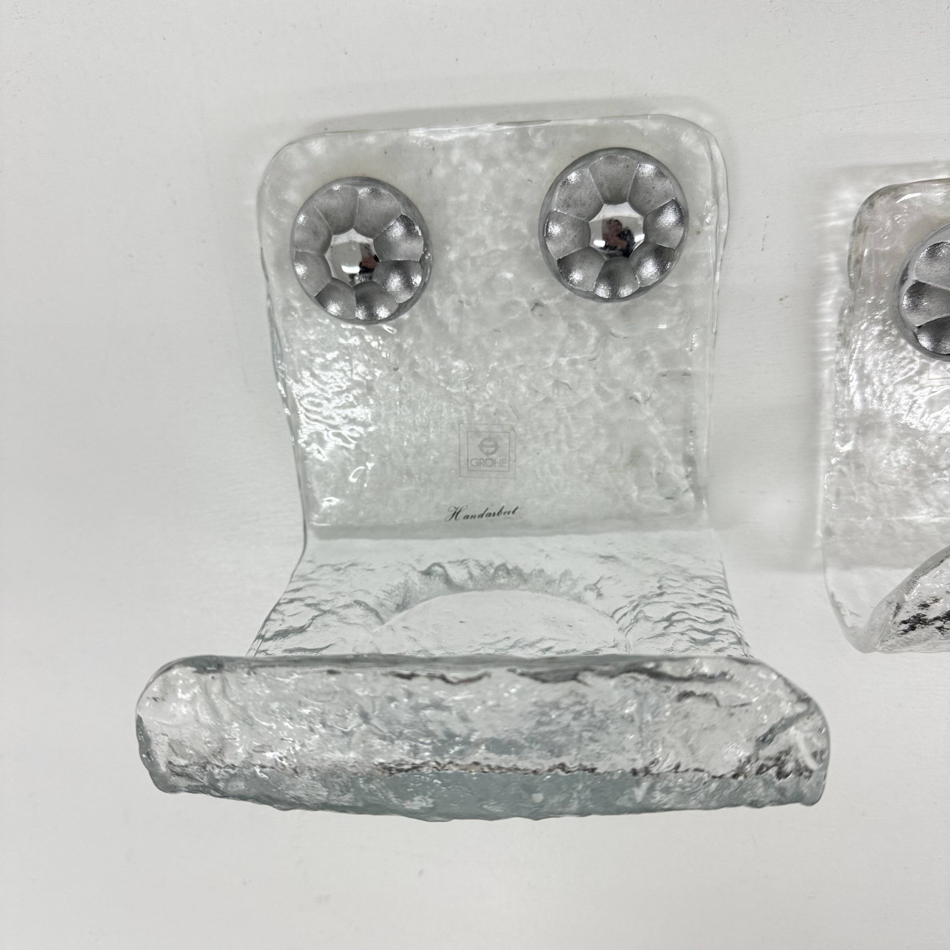 Set of Grohe ice glass bathroom set towel hanger, soap tray and plateau