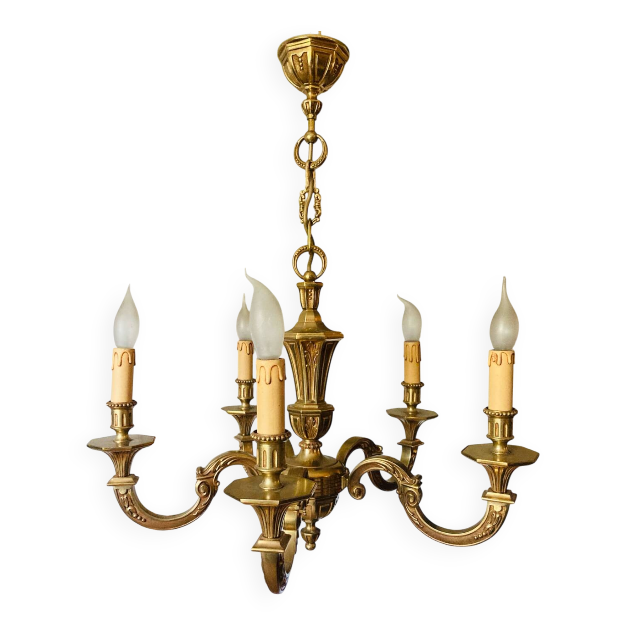 Louis XVI chandelier, 20th century, in solid gilded bronze