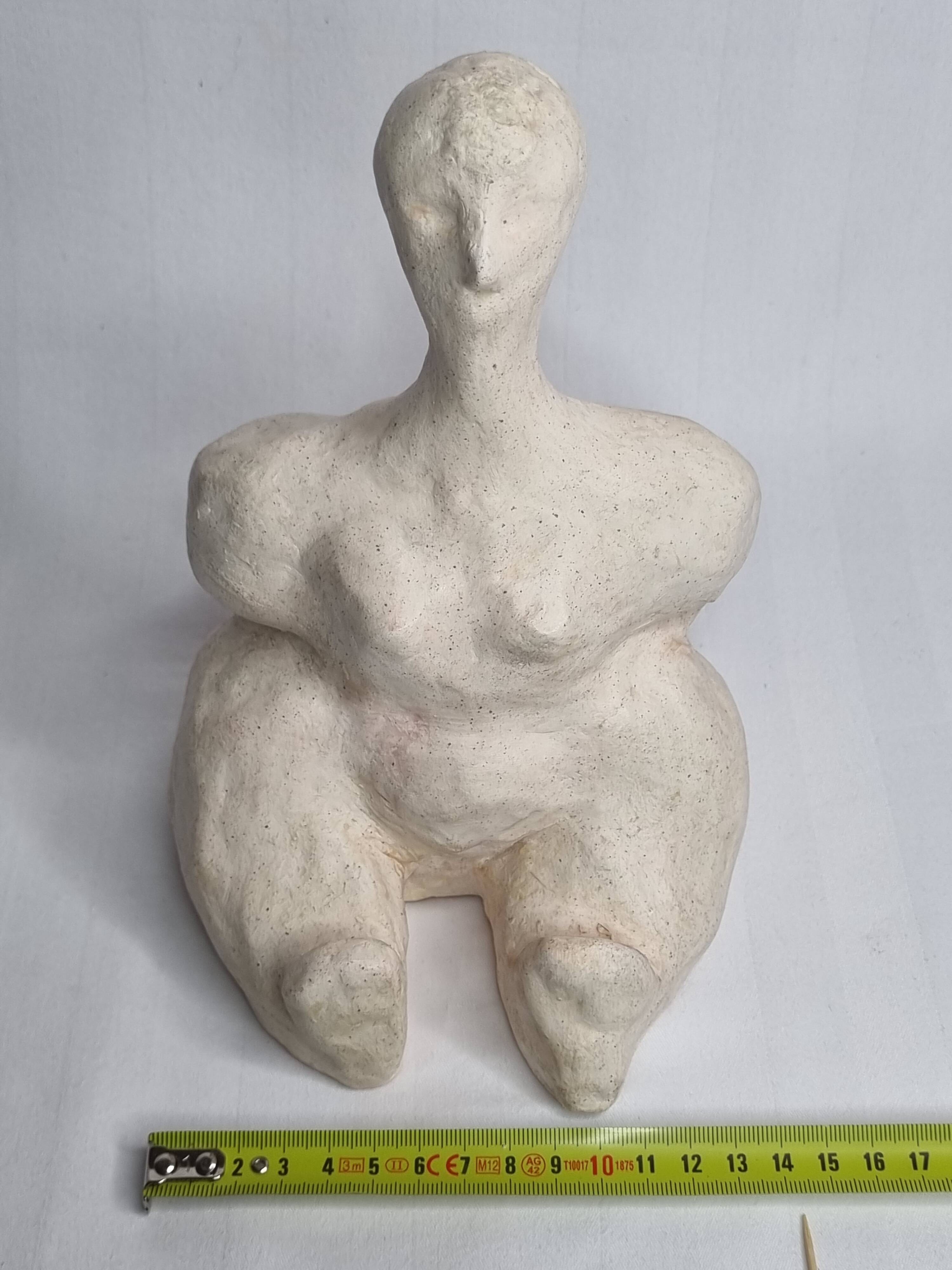 Modern white terracotta sculpture, Stylized female figure, 20 cm