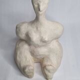 Modern white terracotta sculpture, Stylized female figure, 20 cm
