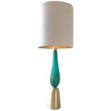 Lampe de table en verre de murano en laiton doré brossé vert-mer