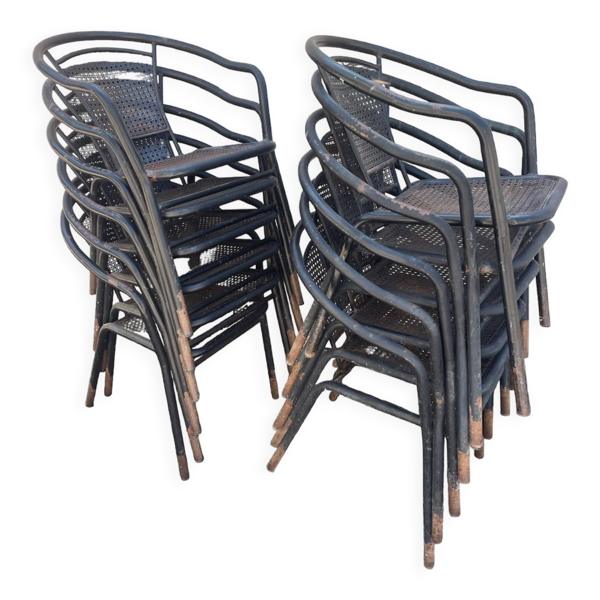 12 fauteuils en fer forgé des années 60