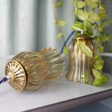 Duo tulip lamps golden fluted glass
