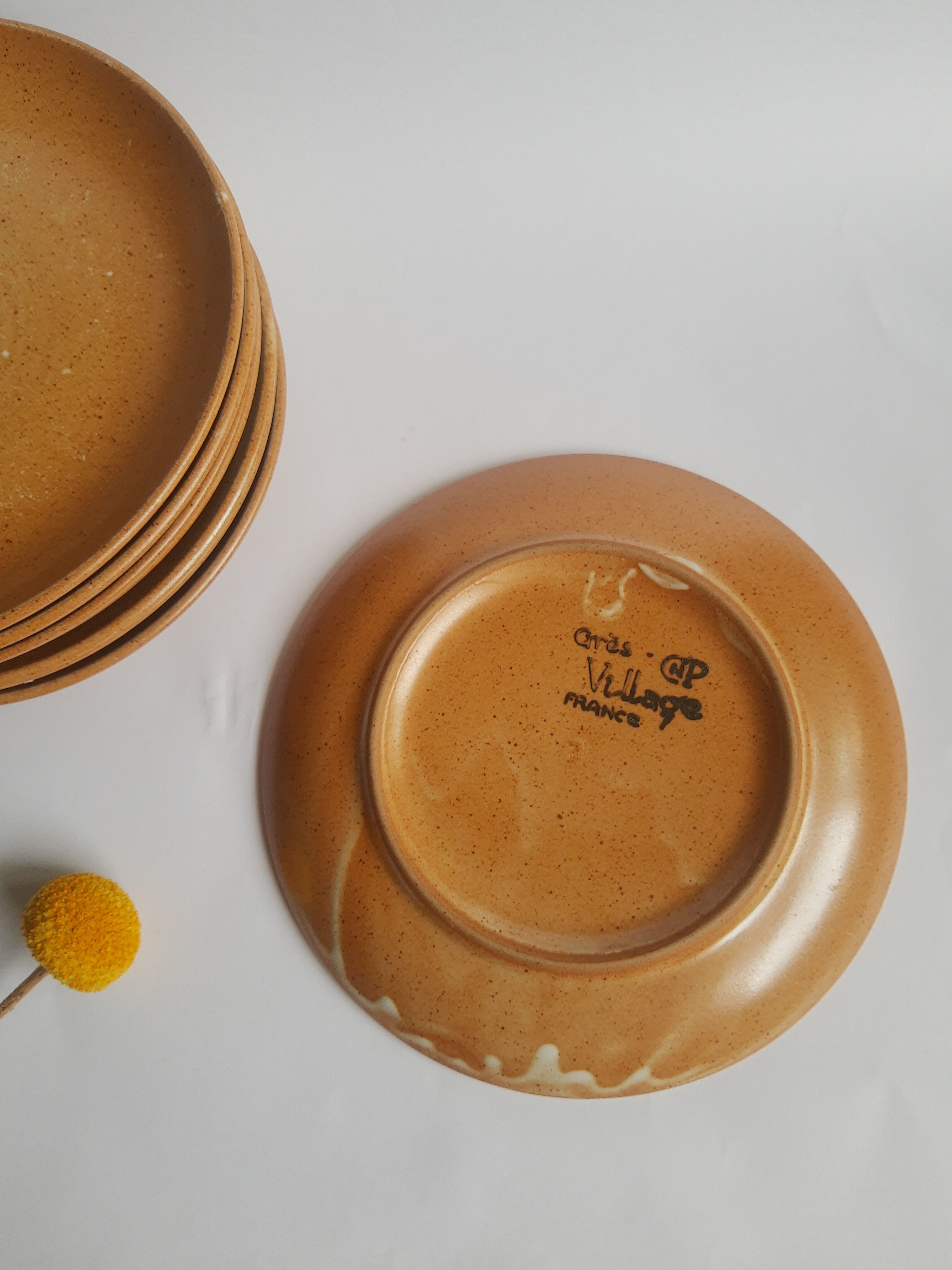 Set of 8 CNP stoneware dessert plates Grès village France vintage