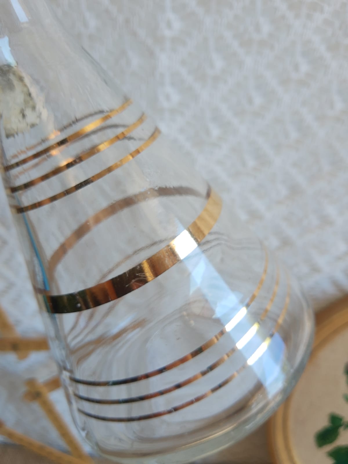 Luxhem glass carafe with vintage gold trim