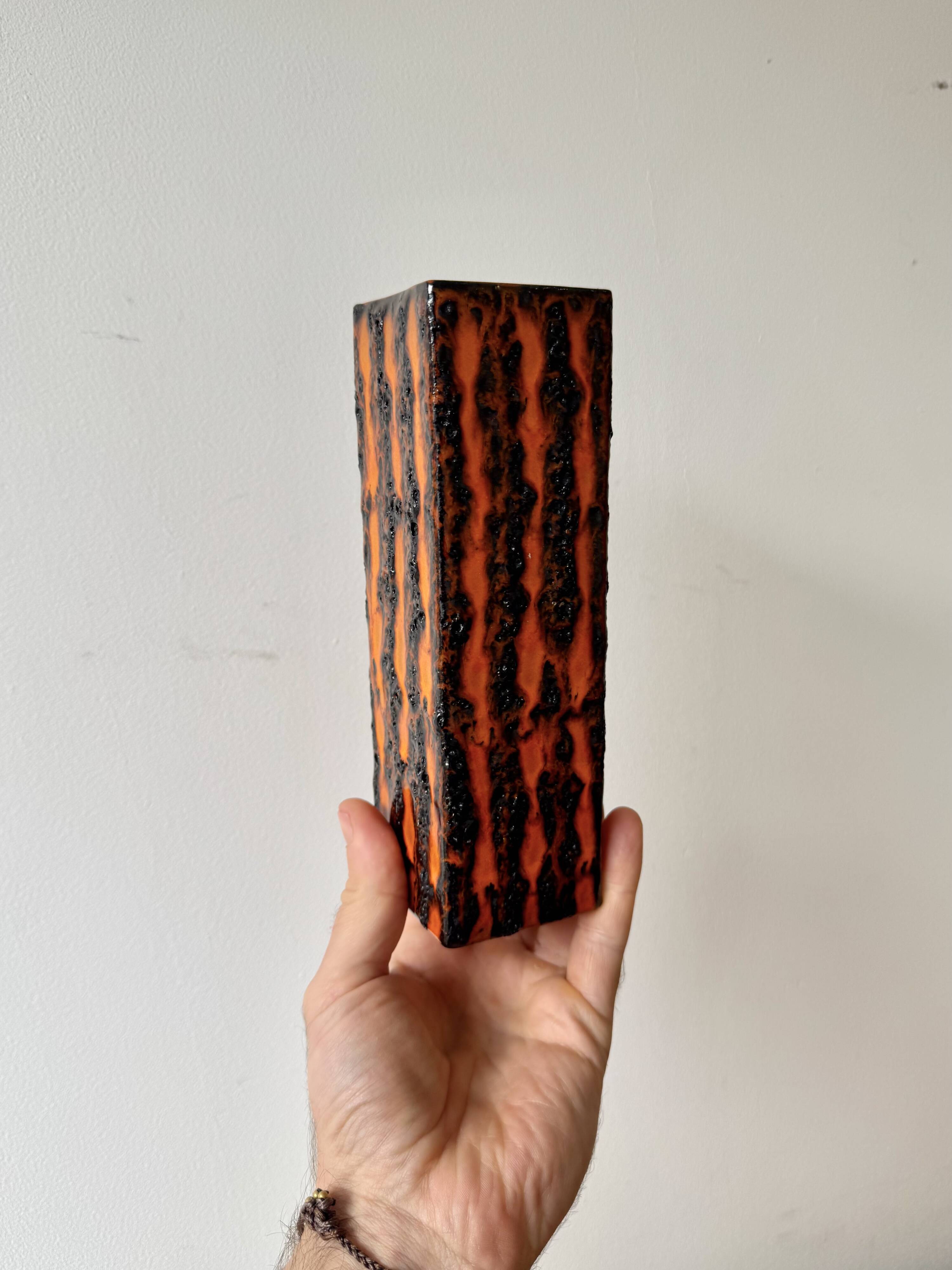 Vintage Orange Square Vase Fat Lava by Scheurich Keramik 423
