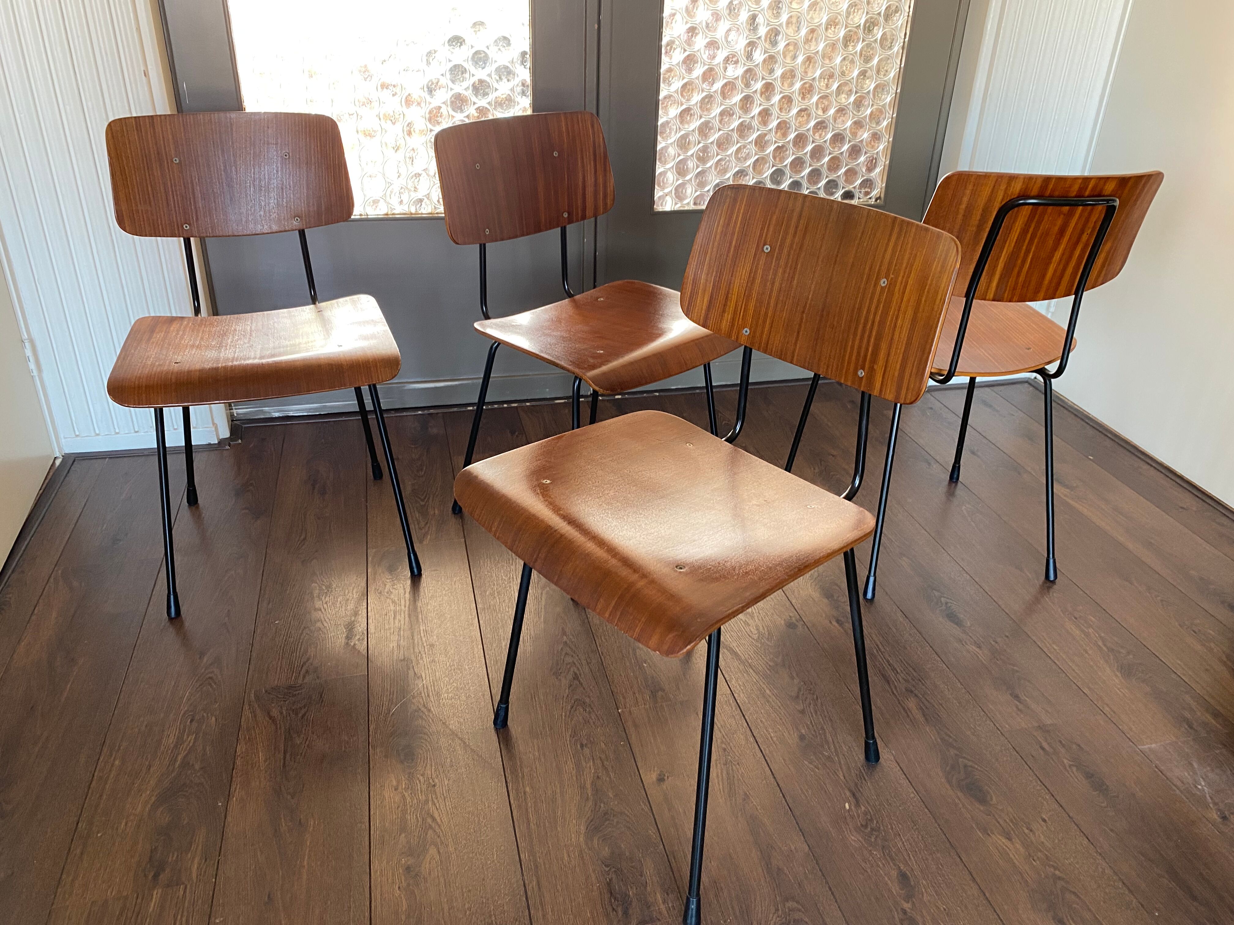Set of 4 teak and steel dining chairs by Tjerk Reijenga for Pilastro 1950s