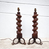 Vintage lamp foot x 2, floor lamp, floor lamp, twisted wood lamp and wrought iron, chalet