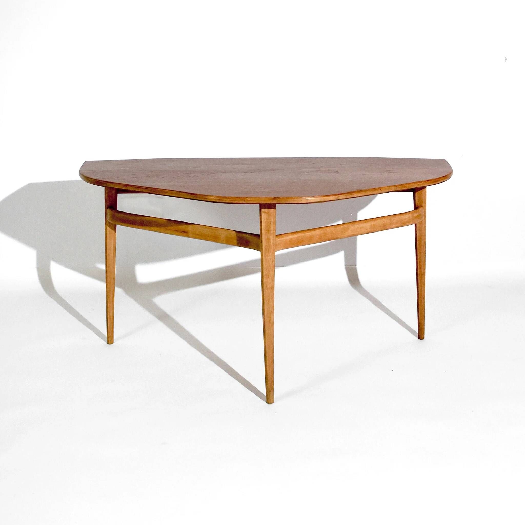 Vintage Scandinavian side table with three legs by LJ Bord, teak and beech, 1950s–1960s.