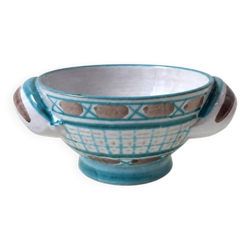 Ceramic bowl by R. Picault with geometric decoration from the 1960s.