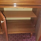 1960s teak veneer secretary with sliding display cabinet.
