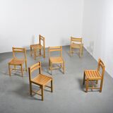 André Sornay, set of six beechwood chairs, France 1960