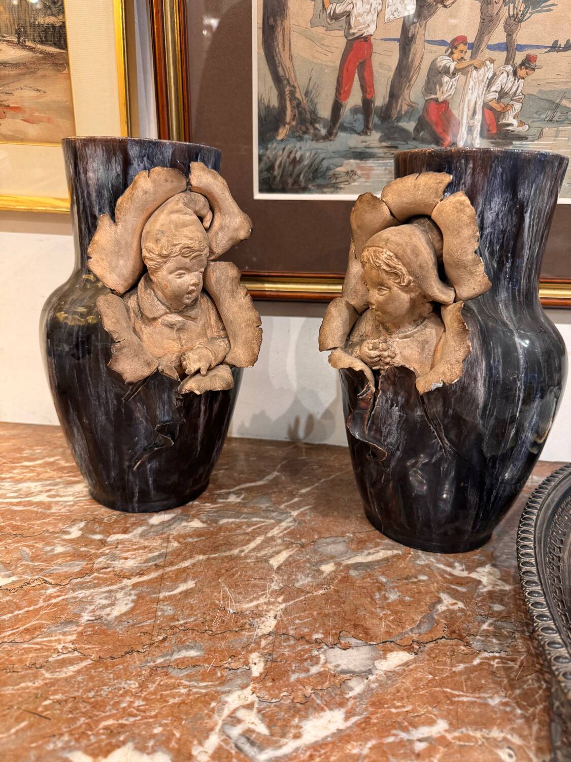 Pair of Barbotine vases