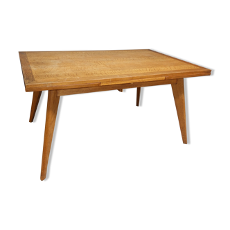 Dining table in blond oak compass feet 1950