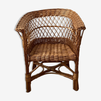 Vintage braided wicker armchair for children