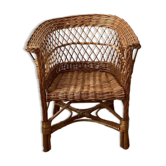 Vintage braided wicker armchair for children