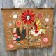 Tenture brodée oiseaux/ fleurs années 60/70