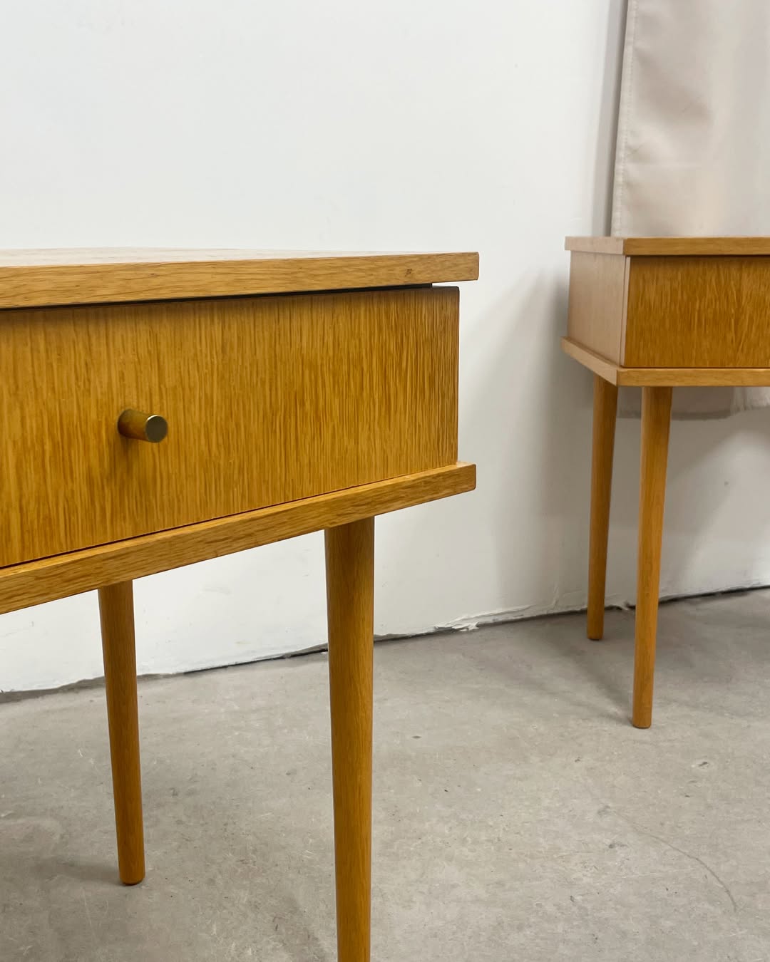 Vintage wooden bedside tables.