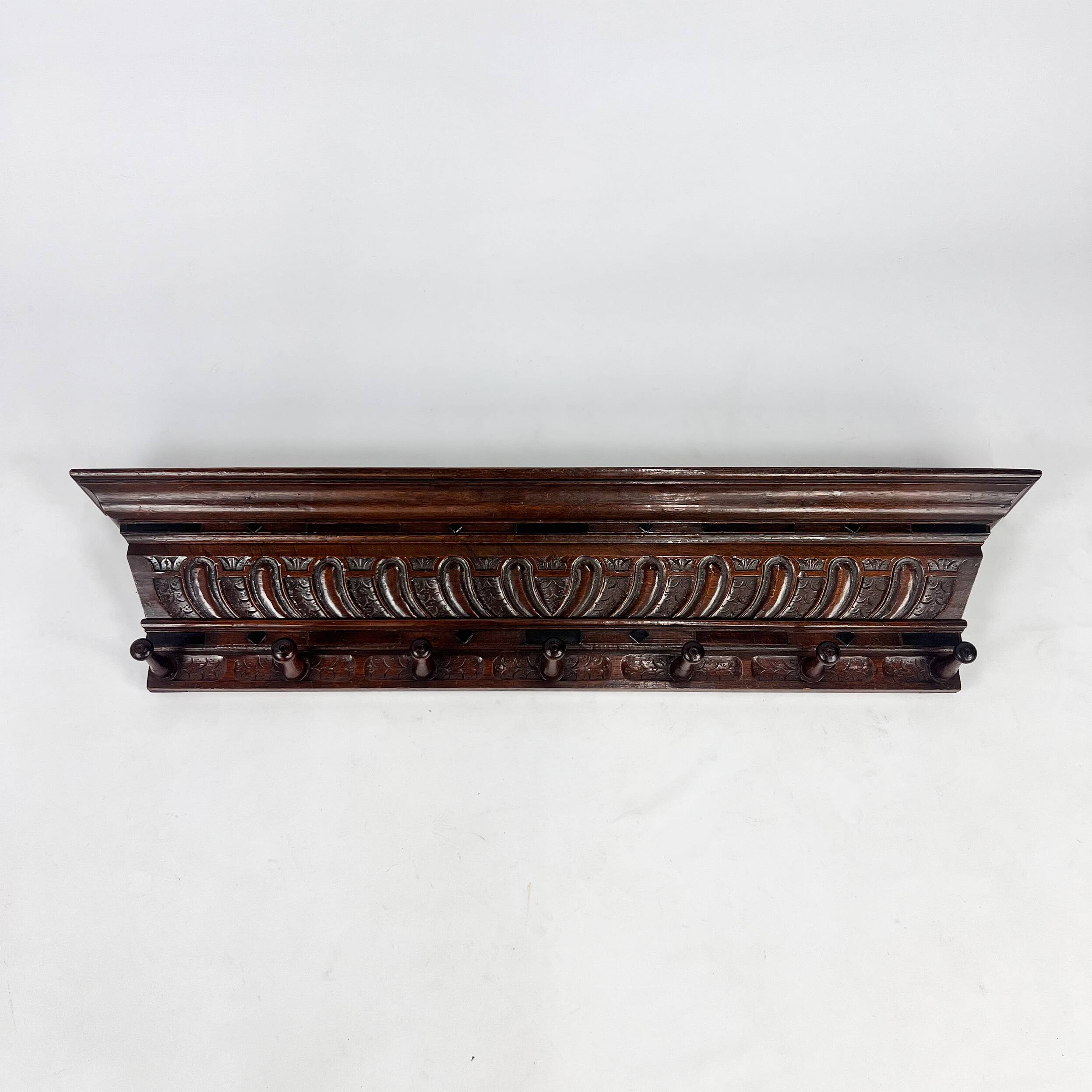 Large Handcrafted Oak Coat Rack, 1930s