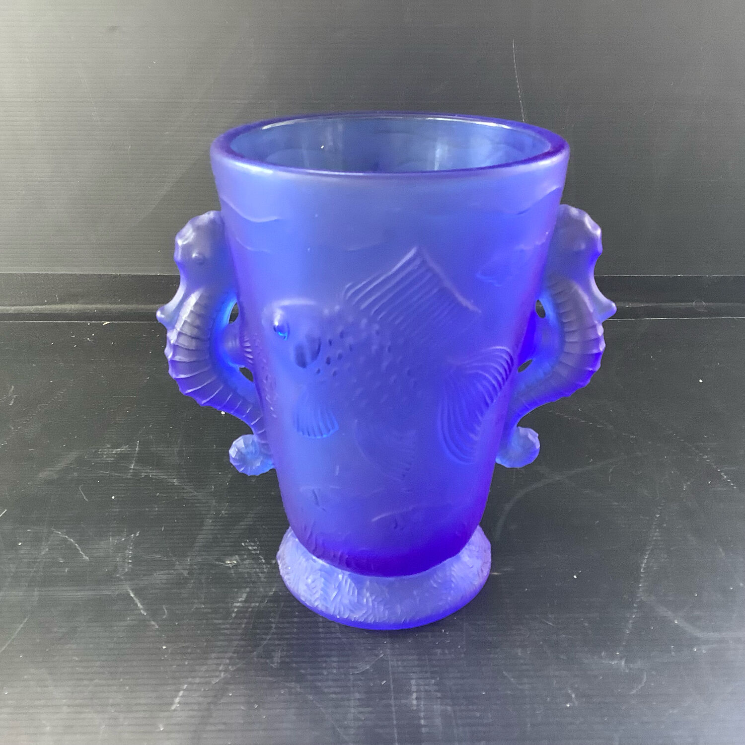Barolac Josef Inwald Bohemian Art Deco Seahorse Vase, Rare Model, Blue