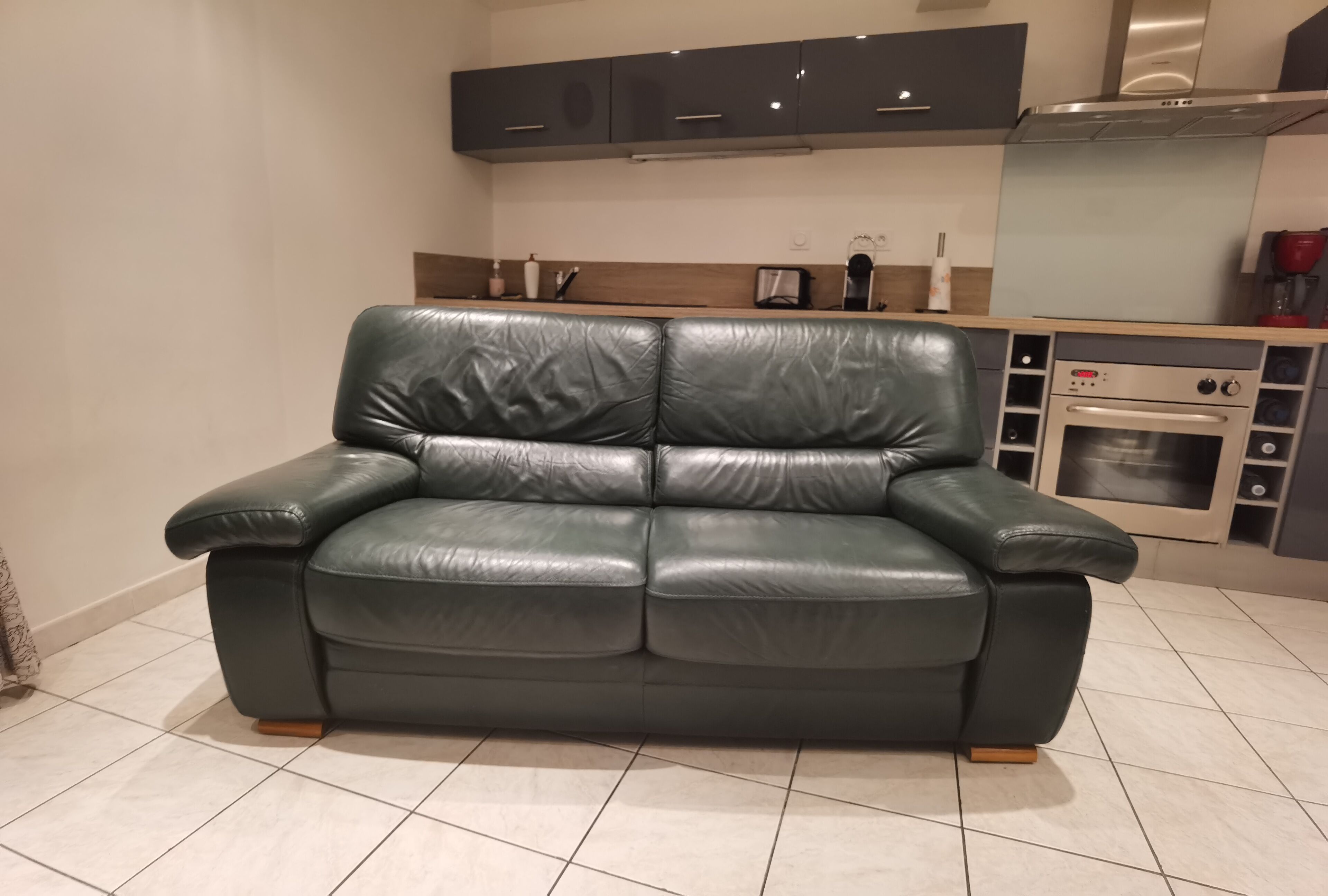 Dark green leather sofa 2-3 seats