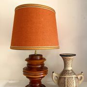 Lampe bois tourné, câble tissu 2M neuf, abat-jour