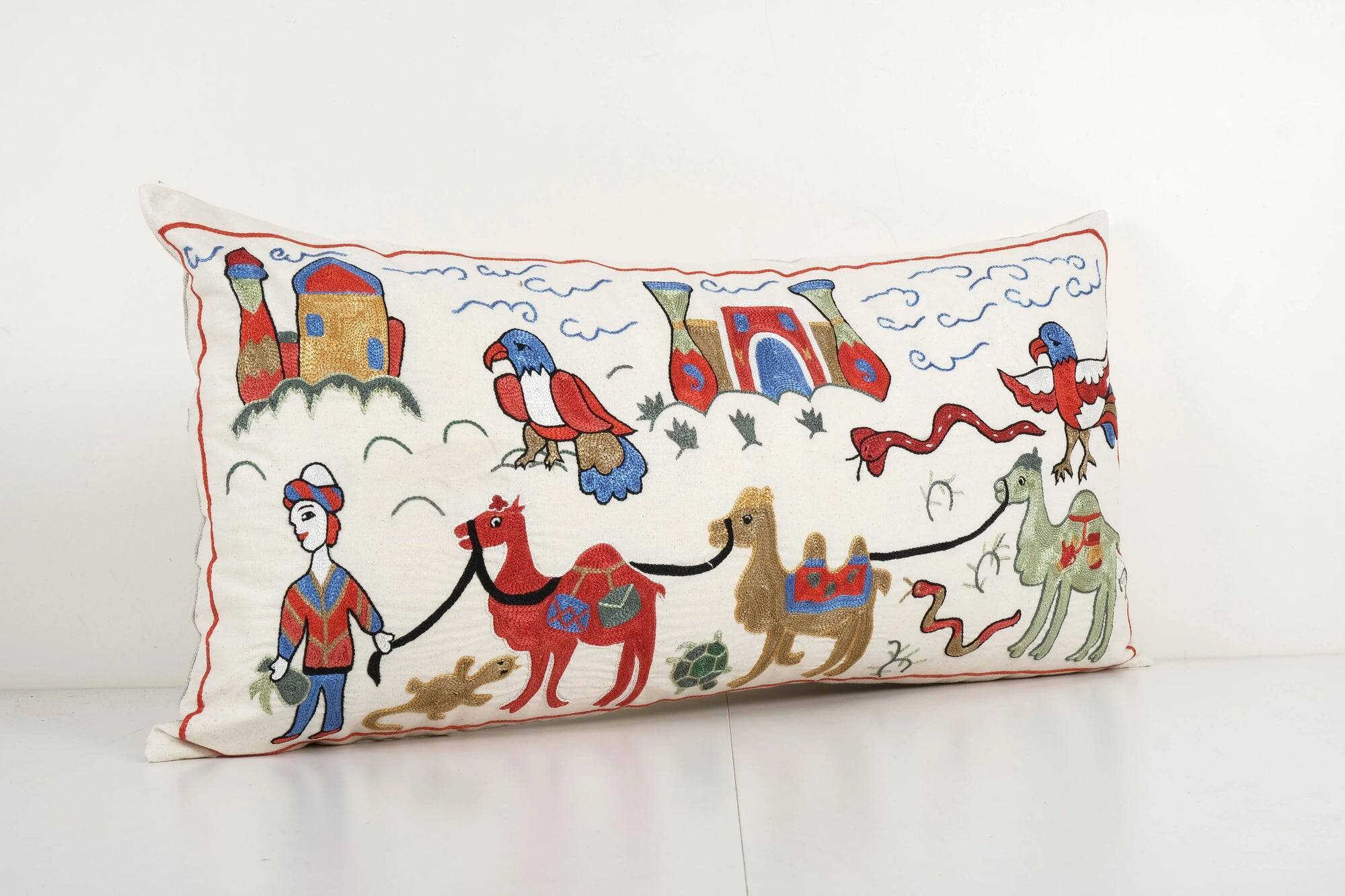 Vintage embroidered cushion cover 46x89 cm