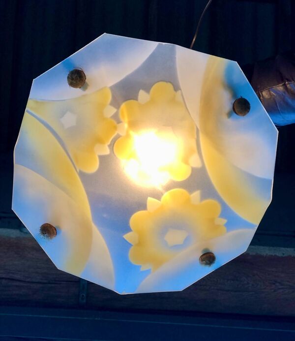 Lustre/suspension vintage 1940 fleurs jaunes