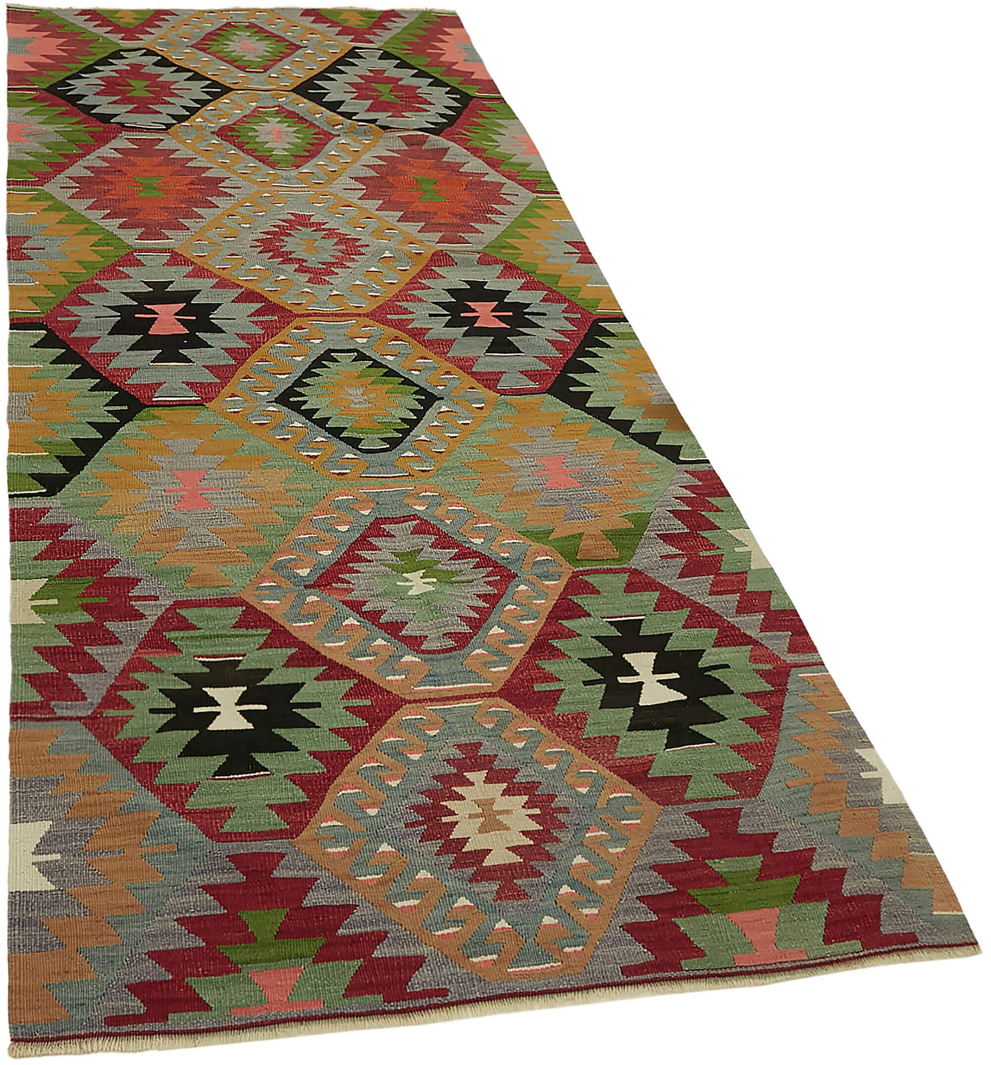 Turkish Handmade Vintage Anatolian Kilim 107 cm x 264 cm