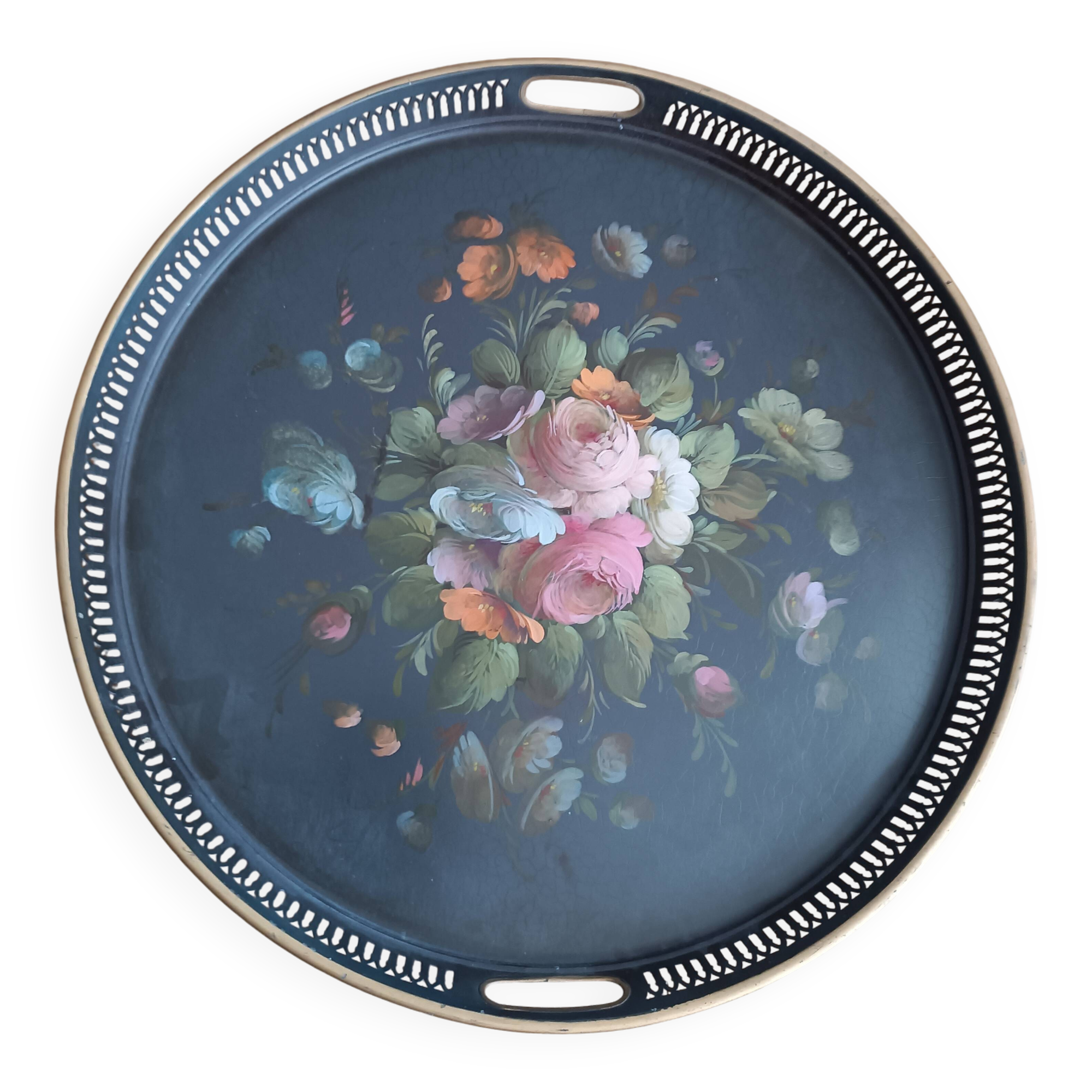 Napoleon III painted sheet metal round serving tray