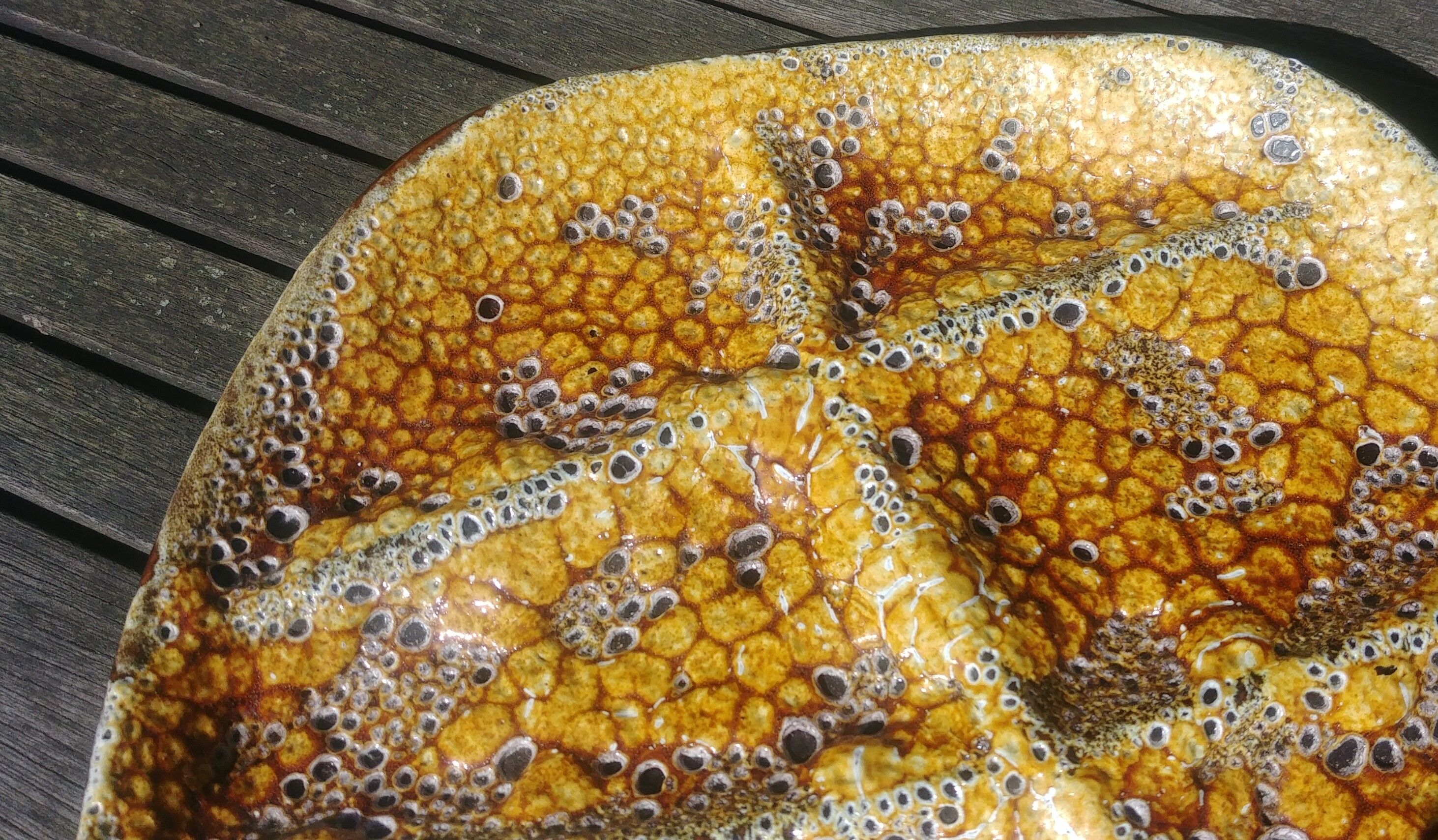 Aperitif dish / empty pocket 6 compartments in glazed ceramic yellow Emaux savoyard fat lava