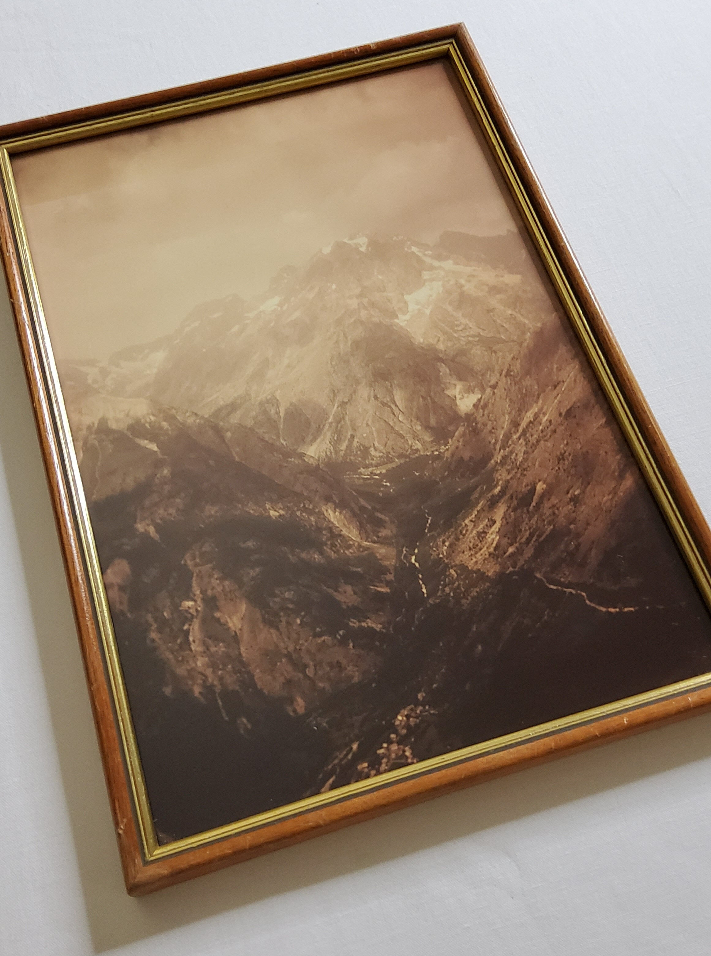 Old silver photo, massif des Ecrins, sepia tones, framed 36 x 25 cm