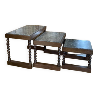 Louis XIII nesting tables in oak from the 19th century.