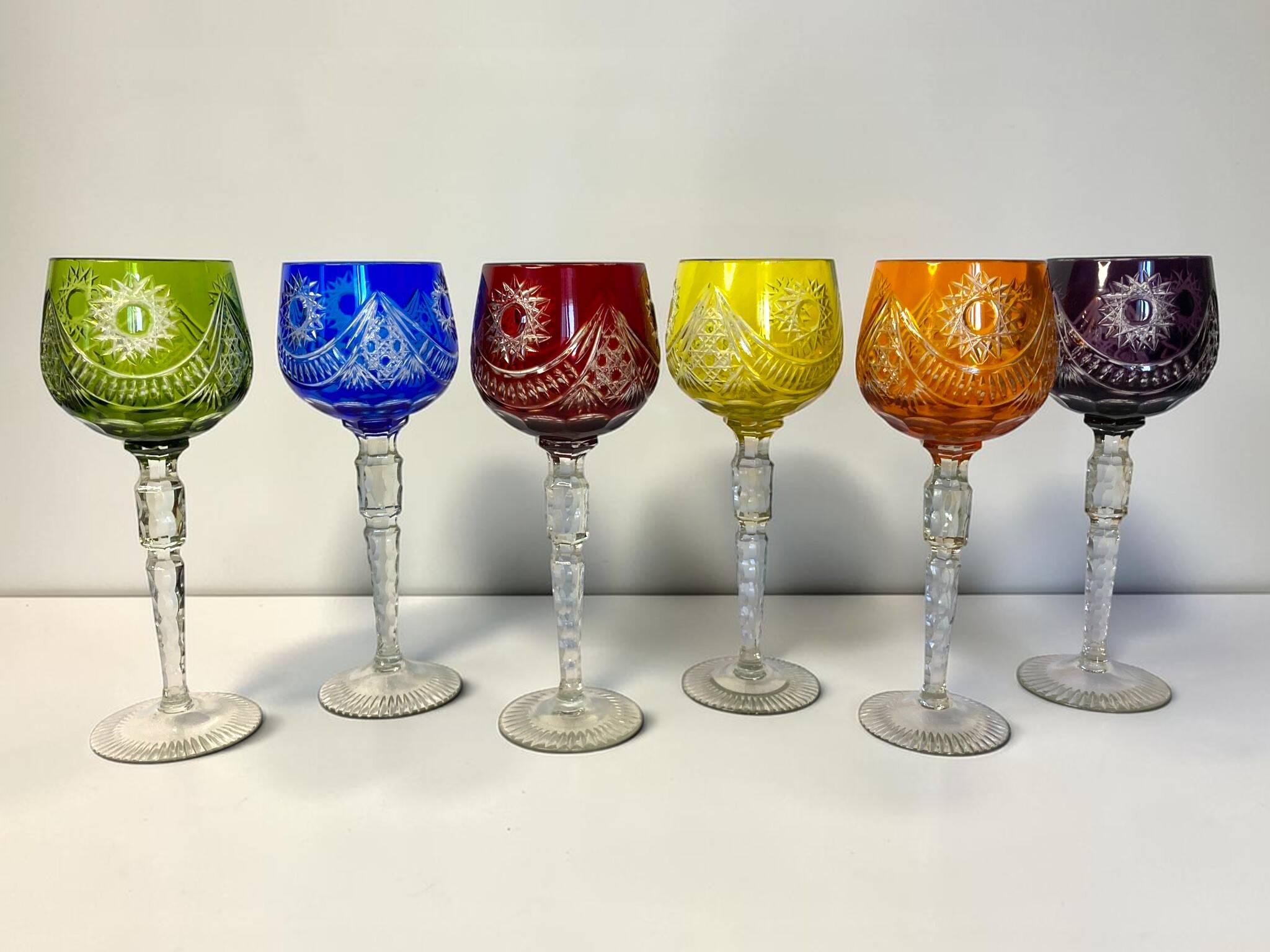 Tableware, set of six XXth century crystal Roemer glasses.