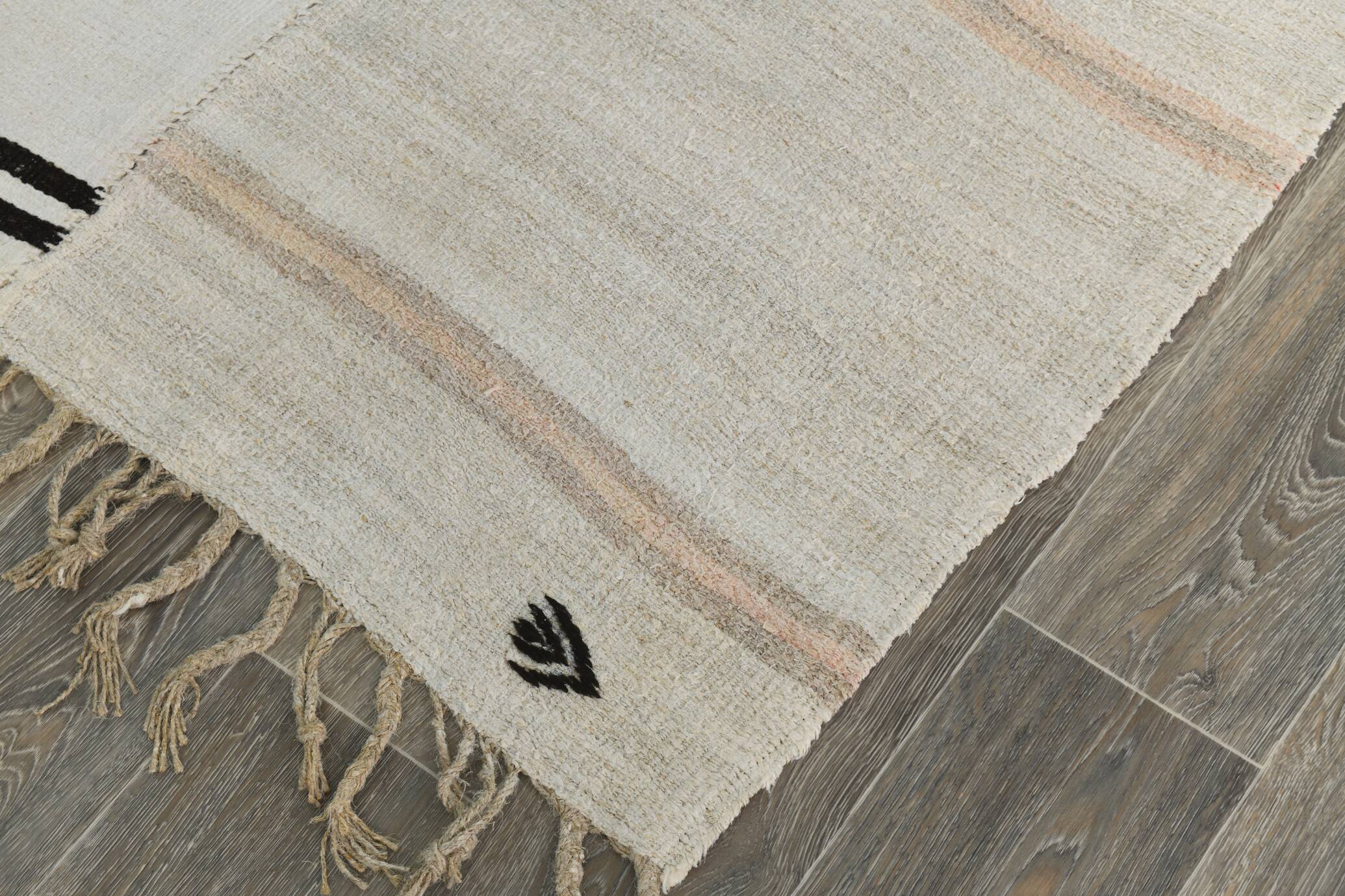 Beige & Black Striped Vintage Kilim Rug, 170x256 Cm