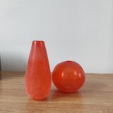 Pair of Murano vases by Seguso - Vintage Corroso glass in orange.