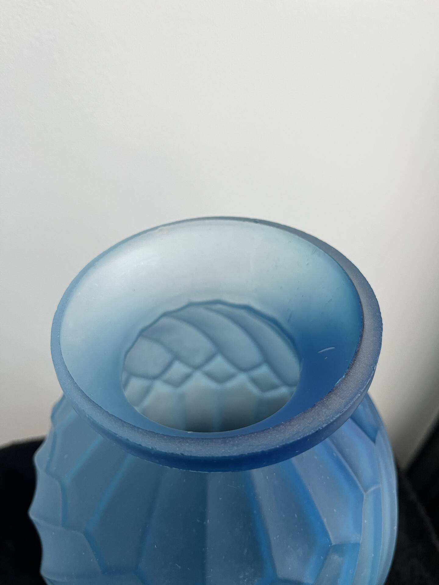 Art Deco vase in frosted blue glass
