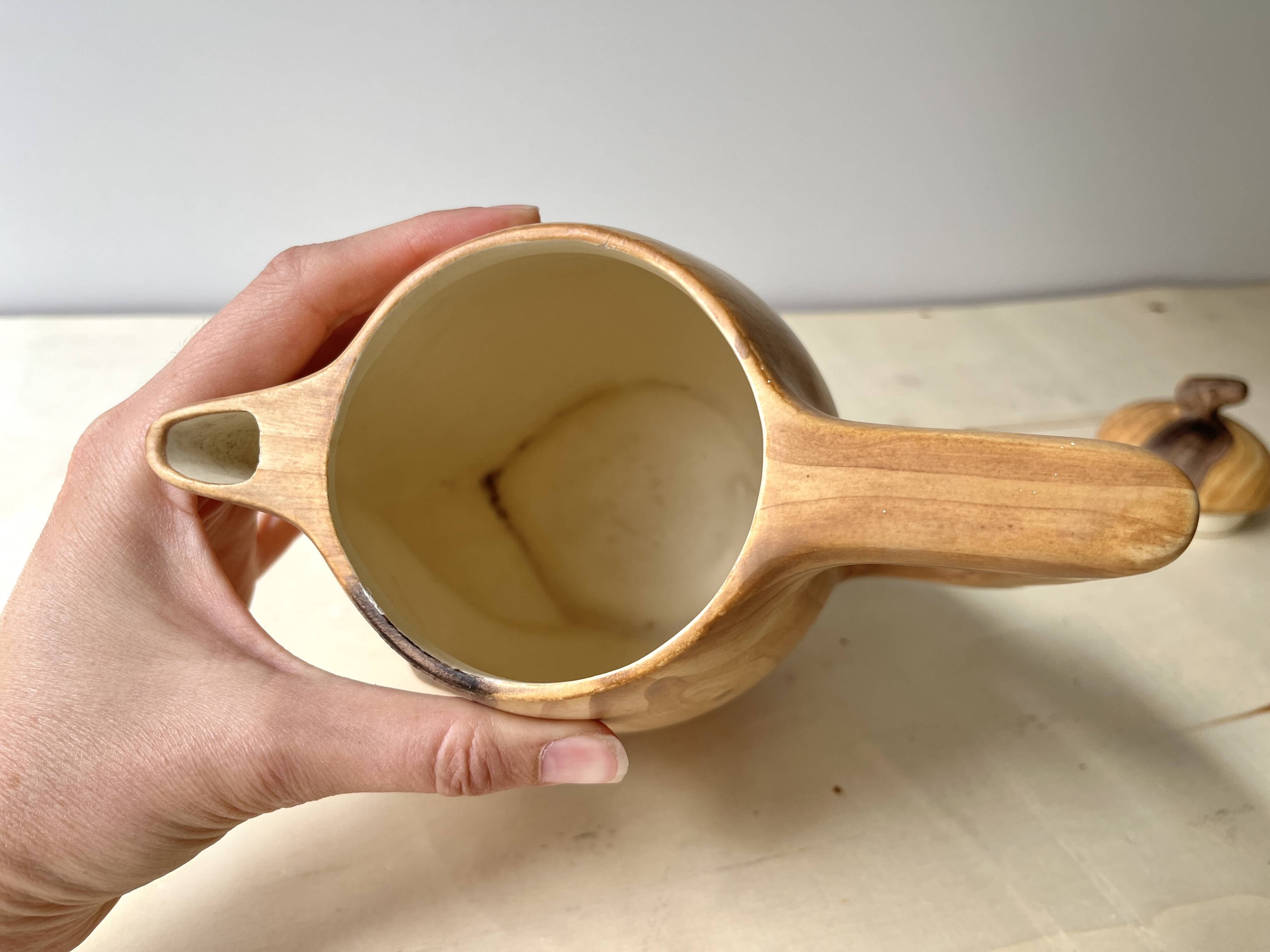 Vintage Grandjean Jourdan Vallauris faux wood coffee maker + sugar bowl