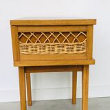 Vintage light wood and rattan bedside - 1960